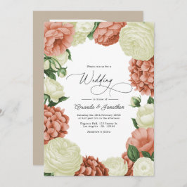 Sage Green, Dusty Peach & Ivory Floral Wedding 招待状
