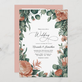 Sage Green & Dusty Peach Watercolor Floral Wedding 招待状