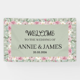 Sage Green Dusty Rose Floral Wedding Welcome 横断幕