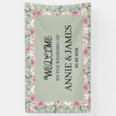 Sage Green Dusty Rose Floral Wedding Welcome 横断幕 (縦)