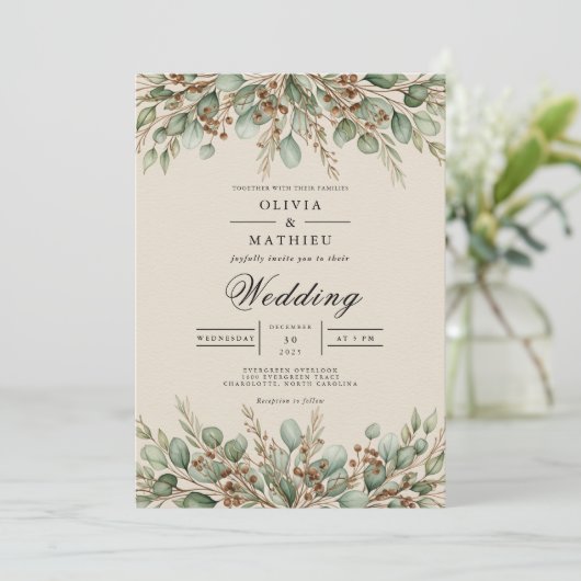 Sage Green Earthy Eucalyptus Wedding 招待状 (スタンド正面)