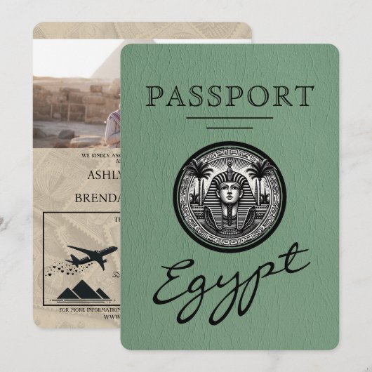 Sage Green Egypt Passport Wedding Invitation 招待状 (正面/裏面)