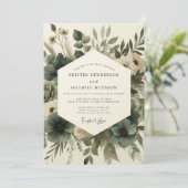 Sage Green Elegant Anemone Wedding 招待状 (スタンド正面)