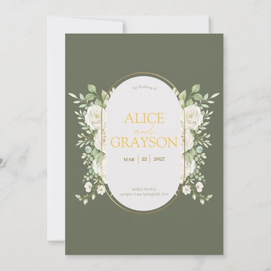 Sage Green Elegant Boho Floral Modern Wedding  招待状 (裏面)