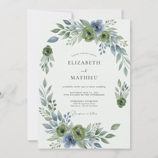 Sage Green Elegant Botanical Wedding 招待状 (正面)