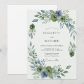 Sage Green Elegant Botanical Wedding 招待状 (正面/裏面)