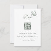 Sage Green Elegant Calligraphy Wedding QR Code 出欠カード (正面)