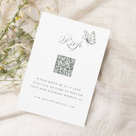 Sage Green Elegant Calligraphy Wedding QR Code 出欠カード
