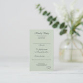 Sage Green Elegant Calligraphy Wedding RSVP Card 名刺 (スタンド正面)