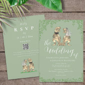 Sage Green Elegant Dinosaur Wedding QR Code 招待状