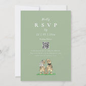 Sage Green Elegant Dinosaur Wedding QR Code 招待状 (裏面)