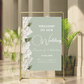 Sage Green Elegant Embossed Floral Wedding Sign ポスター