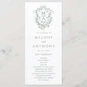 Sage Green Elegant Floral Crest Wedding Ceremony プログラム (正面)