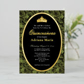Sage Green Elegant Gold Floral Quinceanera   箔招待状 (立ち正面)