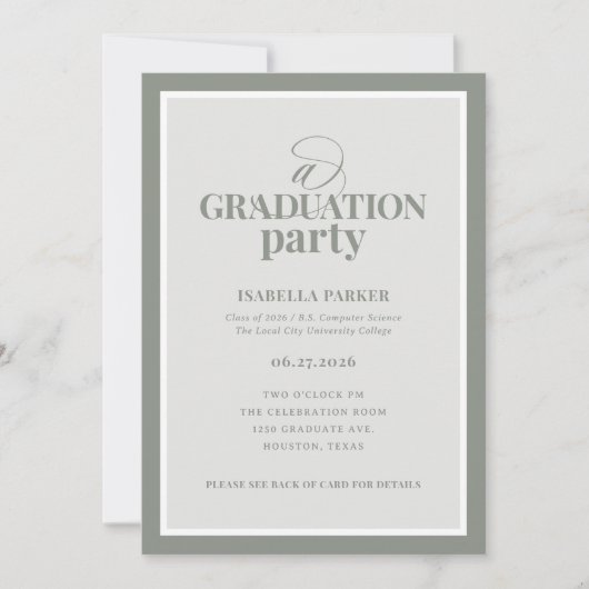 Sage Green Elegant Graduation Party | RSVP QR Code 招待状 (正面)