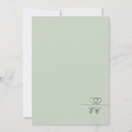 Sage Green Elegant Hearts Calligraphy Wedding 招待状 (裏面)