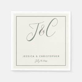 Sage Green Elegant Minimalist Monogram Initials スタンダードカクテルナプキン