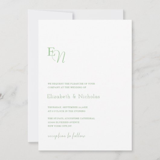 sage green elegant minimalist wedding invitation 招待状 (正面)