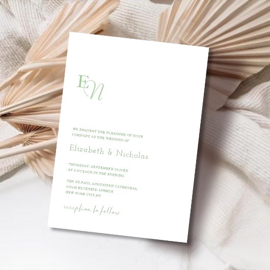 sage green elegant minimalist wedding invitation 招待状