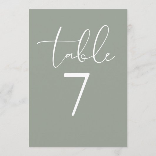 Sage Green Elegant Modern Script Table Number 招待状 (裏面)