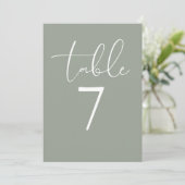Sage Green Elegant Modern Script Table Number 招待状 (スタンド正面)