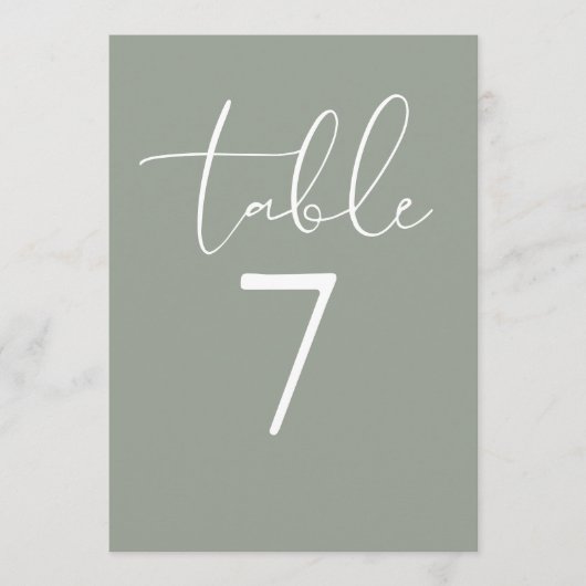 Sage Green Elegant Modern Script Table Number 招待状 (正面)