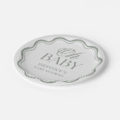 Sage Green Elegant Oh Baby Gender Neutral Shower ペーパープレート (アングル)