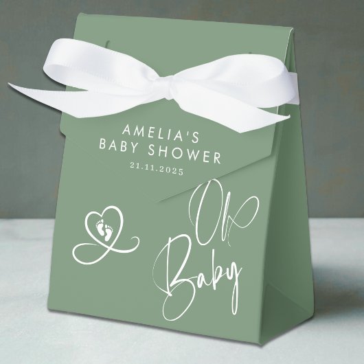 Sage Green Elegant Script Baby Shower フェイバーボックス