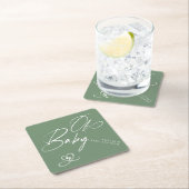 Sage Green Elegant Script Oh Baby Baby Shower ペーパーコースター (インサイチュ)