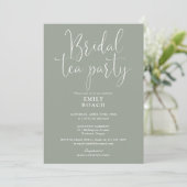 Sage Green elegant script wedding tea party invita 招待状 (スタンド正面)