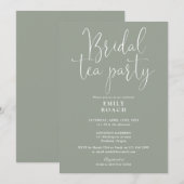 Sage Green elegant script wedding tea party invita 招待状 (正面/裏面)