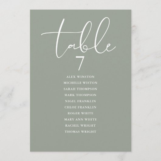 Sage Green Elegant Seating Plan Table Number 招待状 (正面)