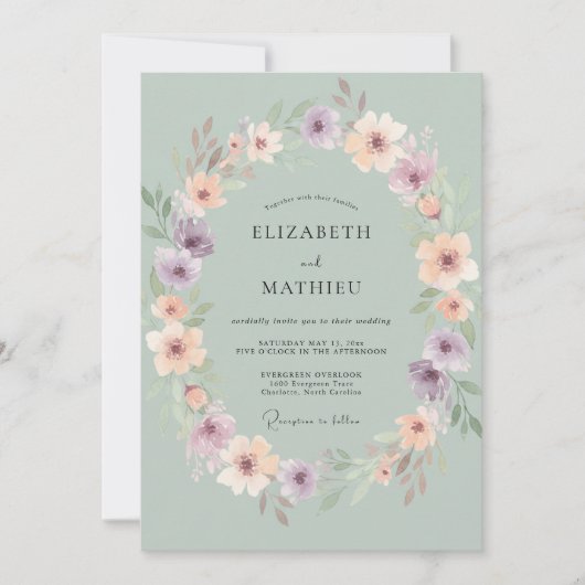 sage green elegant Spring wedding 招待状 (正面)
