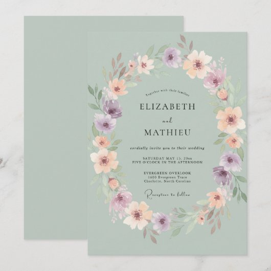  sage green elegant Spring wedding 招待状 (正面/裏面)