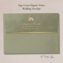 Sage Green Elegant Velvet Texture Wedding Envelope