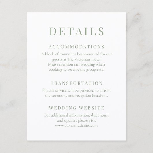 Sage Green Elegant Wedding Details 招待状 (正面)