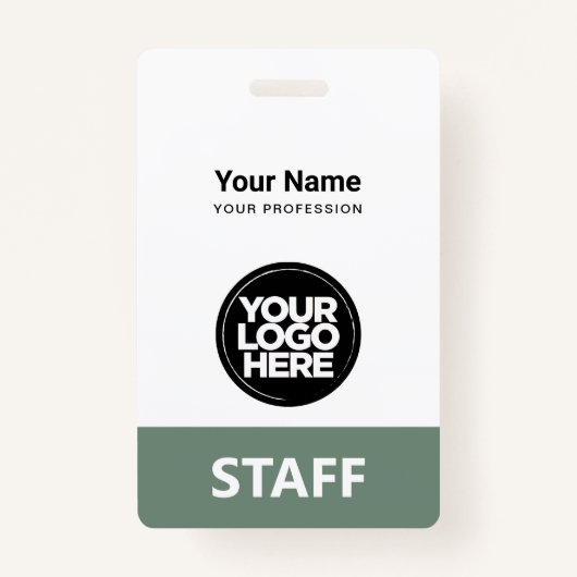 Sage Green Employee Name Business Logo Qrコード バッジ (正面)