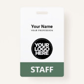 Sage Green Employee Name Business Logo Staffラベル バッジ (正面)