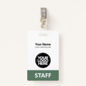 Sage Green Employee Name Business Logo Staffラベル バッジ (正面クリップ)