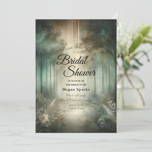 Sage Green Enchanted Forest Radiance Bridal Shower 招待状 (スタンド正面)