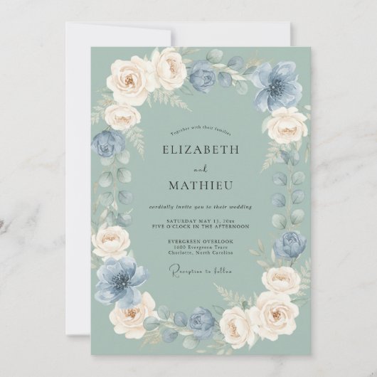 Sage Green Ethereal Anemone Wedding 招待状 (正面)