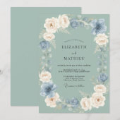 Sage Green Ethereal Anemone Wedding 招待状 (正面/裏面)