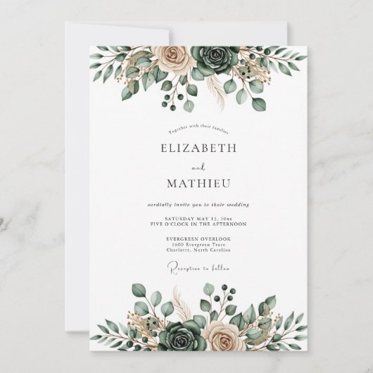 Sage Green Ethereal Flourish Wedding 招待状 (正面)