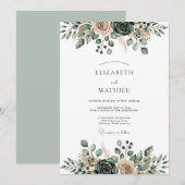 Sage Green Ethereal Flourish Wedding 招待状 (正面/裏面)