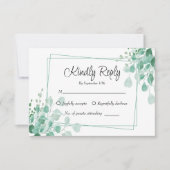 Sage Green Eucalyptusエレガント Greenery RSVPカード (正面)