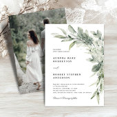 Sage Green Eucalyptusミニマリスト写真結婚ズ 招待状