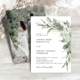 Sage Green Eucalyptusミニマリスト写真結婚ズ 招待状