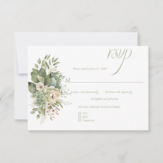 Sage Green Eucalyptus Botanical Floral RSVP | (正面)