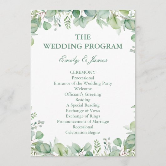 Sage Green Eucalyptus Botanical Wedding PROGRAM プログラム (正面)