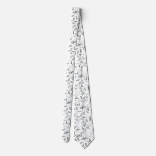 Sage Green Eucalyptus Branch Watercolor Wedding ネクタイ (裏面)